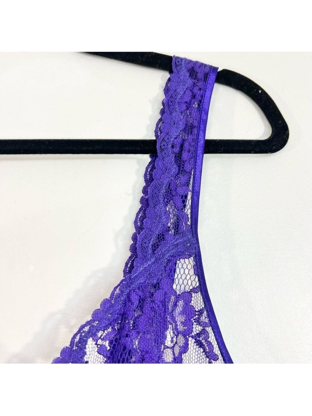 Vintage 80s 90s purple satin sheer lace bodice romper teddy negligee lingerie L - Picture 10 of 15